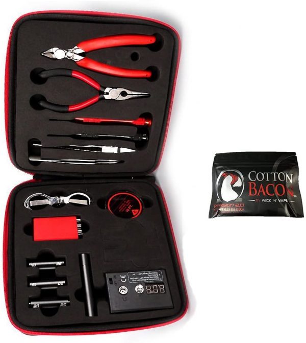 Jig coil DIY Tools Kit, build coil Kit Complete Package, ohm Meter, Diagonal Pliers, Scissors, Screwdriver, Ceramic, elbow Tweezers, A1 heating wire, free cotton, Enhanced Edition