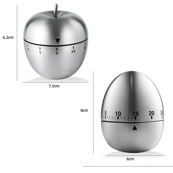 Kitchen Timer, Stainless Steel Mechanical Timer, Cute Egg Apple Time Timer, Loud Alarm Clock, No Battery Required, Child Management Time, Baking And Cooking, Manual Timer - Image 2