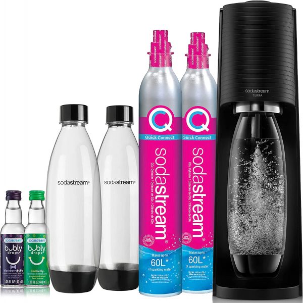 SodaStream Terra Sparkling Water Maker Bundle , with CO2, DWS Bottles, and Bubly Drops Flavors