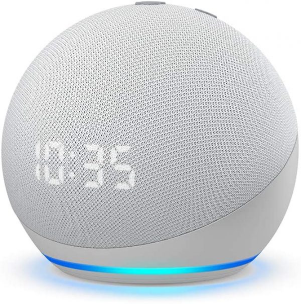 Echo Dot (4th Gen) | Smart speaker with clock and Alexa | Glacier White