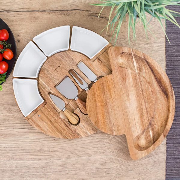 Cheese Board Set - Charcuterie Board Set and Cheese Serving Platter. US Patented 13 inch Meat/Cheese Cutting Board and Knife Set for Entertaining and Serving - 4 Knives and 4 Bowls Server Plate - Image 6