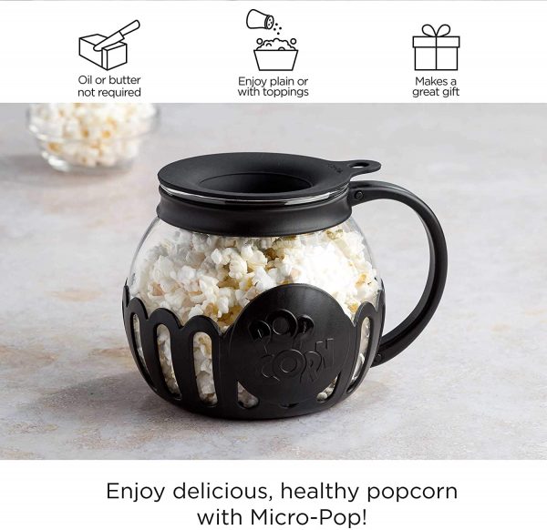 Ecolution Original Microwave Micro-Pop Popcorn Popper, Borosilicate Glass, 3-in-1 Lid, Dishwasher Safe, BPA Free, 3 Quart Family Size, Black - Image 6