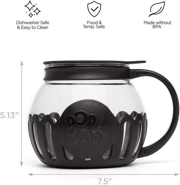 Ecolution Original Microwave Micro-Pop Popcorn Popper, Borosilicate Glass, 3-in-1 Lid, Dishwasher Safe, BPA Free, 3 Quart Family Size, Black - Image 3