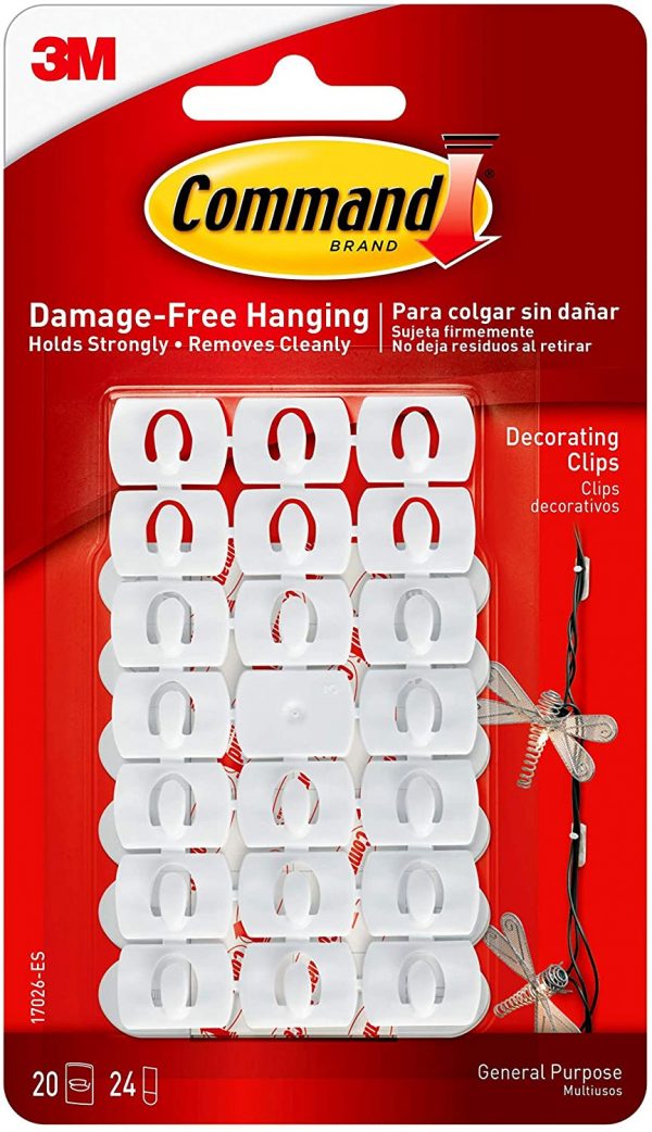 Command Small Decorating Clips, White, 20-Clips, 24-Strips, Decorate Damage-Free