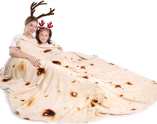 mermaker Burritos Tortilla Blanket 2.0 Double Sided 60 inches for Adult and Kids, Giant Funny Realistic Food Throw Blanket, 285 GSM Novelty Soft Flannel Taco Blanket