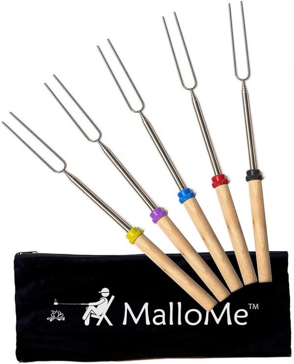 MalloMe Marshmallow Roasting Sticks - Smores Skewers for Fire Pit Kit - Hot Dog Camping Accessories Campfire Marshmellow 32 Inch Long Fork - 20 Pack