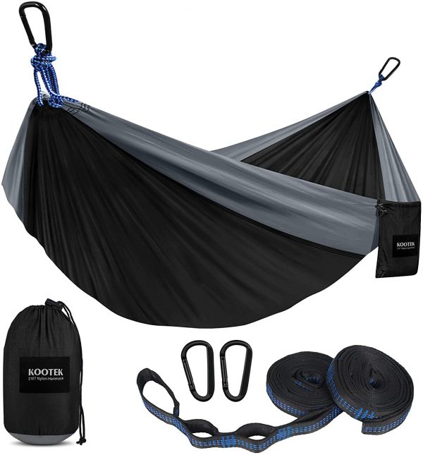 Kootek Camping Hammock Double & Single Portable Hammocks with 2 Tree Straps, Lightweight Nylon Parachute Hammocks for Backpacking, Travel, Beach, Backyard, Patio, Hiking