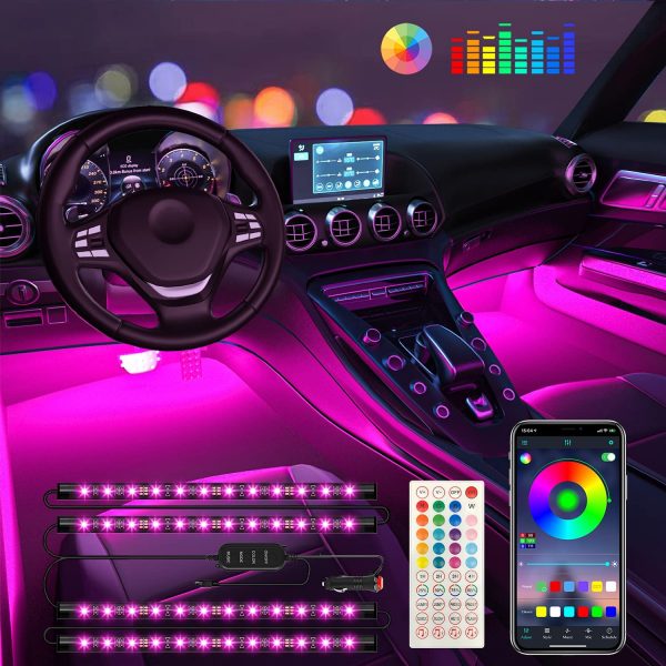 Interior Car Lights Keepsmile Car Accessories Car Led Lights APP Control with Remote Music Sync Color Change RGB Under Dash Car Lighting with Car Charger 12V 2A LED Lights for Car (RGB)