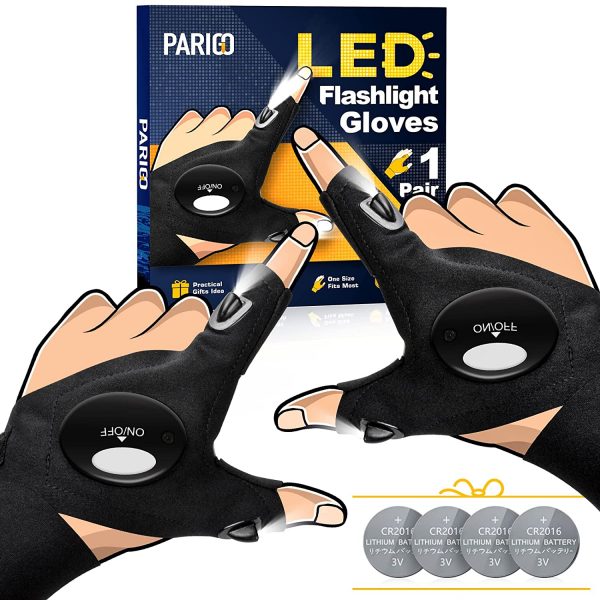 Christmas Stocking Stuffers Gifts for Men - LED Flashlight Gloves Mechanic Gifts for Women Husband Boyfriend Teen Guy, Stretchy Fingerless Gloves Cool Stuff Gift Idea, Unique Light Gloves Gadget