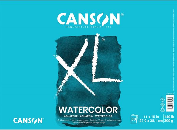 Canson 7022446 XL Series Watercolor Textured Paper Pad for Paint 140 Pound, 11" x 15" Fold Over, 30 Sheets , White