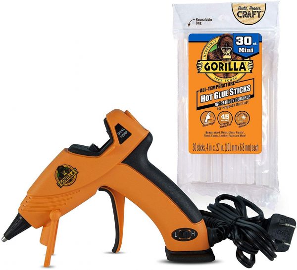 Gorilla Dual Temp Mini Hot Glue Gun Kit with 30 Hot Glue Sticks