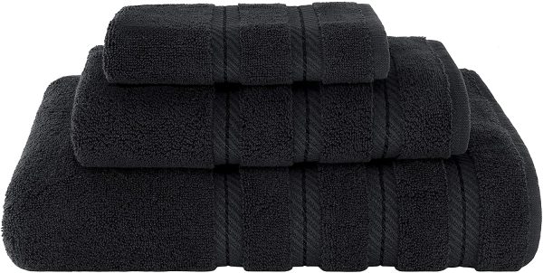 American Soft Linen 3 Piece, Turkish Cotton Premium & Luxury Towels Bathroom Sets, 1 Bath Towel 27x54 inch, 1 Hand Towel 16x28 inch & 1 Washcloth 13x13 inch Black