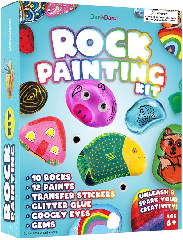 Rock Painting Kit for Kids - Arts and Crafts for Girls & Boys Ages 6-12 - Craft Kits Art Set - Supplies for Painting Rocks - Best Tween Paint Gift, Ideas for Kids Activities Age 4 5 6 7 8 9 10