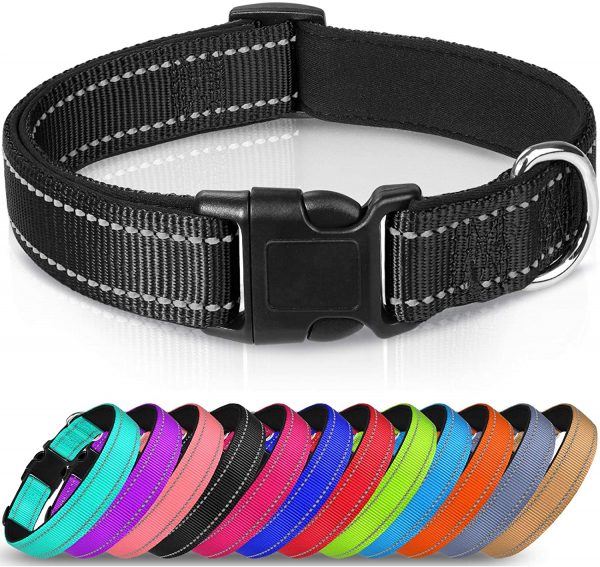 Joytale Reflective Dog Collar,12 Colors,Soft Neoprene Padded Breathable Nylon Pet Collar Adjustable for Small Medium Large Extra Large Dogs,5 Sizes