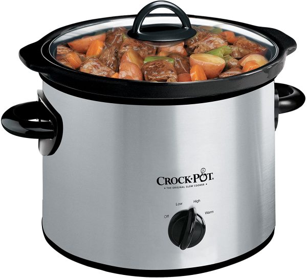 Crock-Pot 3-Quart Round Manual Slow Cooker, Stainless Steel and Black - SCR300-SS