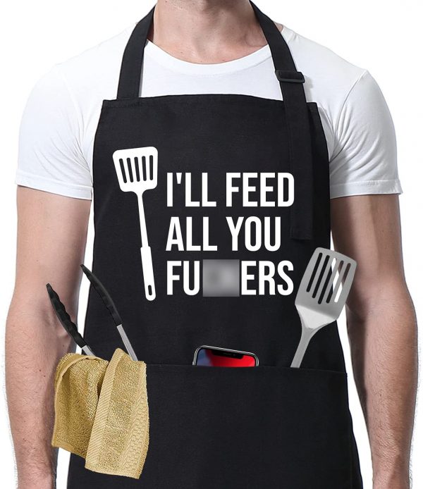 I'll Feed All You - Funny Aprons for Men, Women with 3 Pockets - Dad Gifts, Gifts for Men - Christmas, Birthday Gifts for Husband, Dad, Wife, Mom, Brother, Him - Miracu Cooking Grilling BBQ Chef Apron