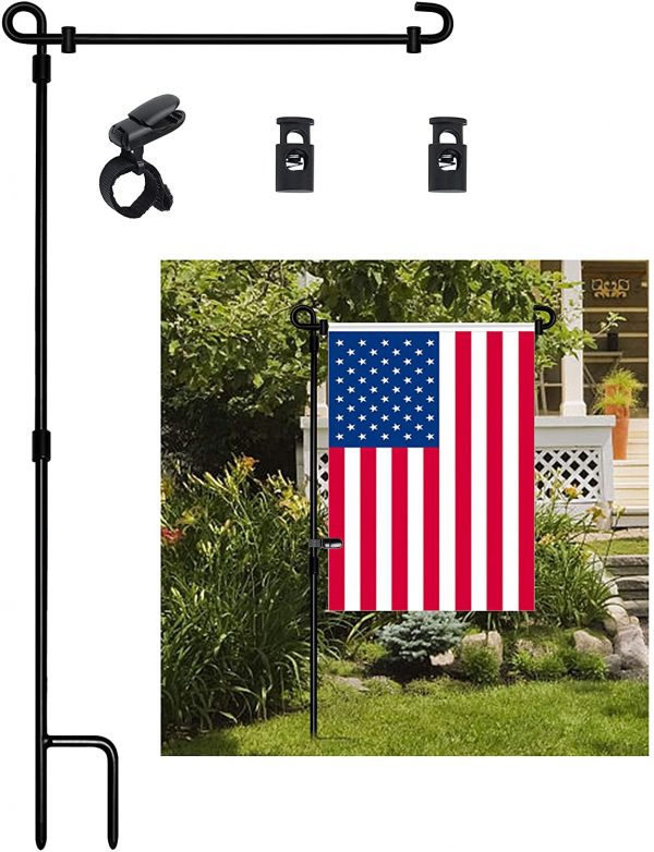 HOOSUN Garden Flag Stand, Premium Garden Flag Pole Holder Metal Powder-Coated Weather-Proof Paint with one Tiger Clip and two Spring Stoppers without flag - Image 2