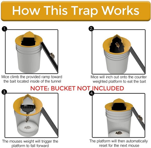 RinneTraps - 2 Pack | Flip N Slide Bucket Lid Mouse Trap | |Humane or Lethal| |Trap Door Style| |Multi Catch |Auto Reset| |Indoor Outdoor| |No See Kill| |5 Gallon Bucket Compatible| Made in USA - Image 2