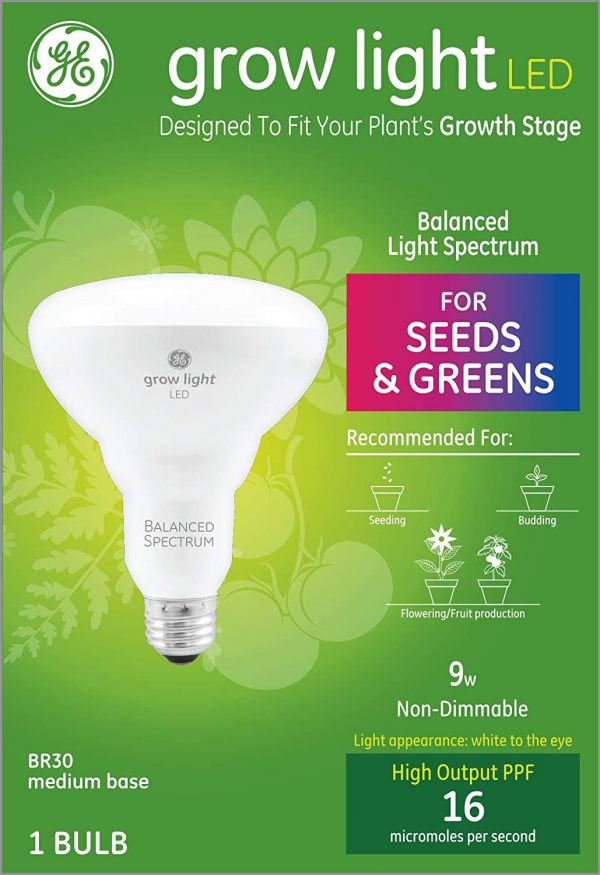 GE Lighting Grow Light BR30 LED Light Bulb for Indoor Plants, Balanced Spectrum, 9-Watts, 1 Count (Pack of 1)