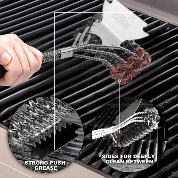 Grill Brush and Scraper Bristle Free – Safe BBQ Brush for Grill Best Rated – 18'' Stainless Grill Grate Cleaner - Safe Grill Accessories for Porcelain/Weber Gas/Charcoal Grill – Gifts for Grill Wizard - Image 2