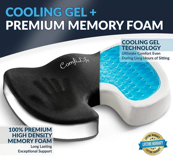 ComfiLife Gel Enhanced Seat Cushion - Non-Slip Orthopedic Gel & Memory Foam Coccyx Cushion for Tailbone Pain - Office Chair Car Seat Cushion - Sciatica & Back Pain Relief