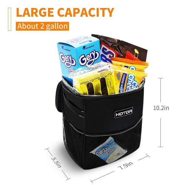 HOTOR Car Trash Can with Lid and Storage Pockets, 100% Leak-Proof Car Organizer, Waterproof Car Garbage Can, Multipurpose Trash Bin for Car - Black - Image 2