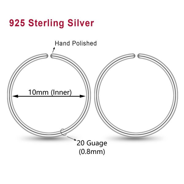 Small Gold Sterling Silver Huggie Hoop Earrings for Women Cartilage Nose Helix Tragus ( 10mm 20 gauge/ 1 pair) - Image 2