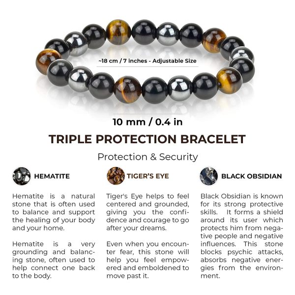 Triple Protection Bracelet - For Protection - Bring Luck And Prosperity - Hematite - Black Obsidian - Tiger Eye - Stone Bracelets - Image 2