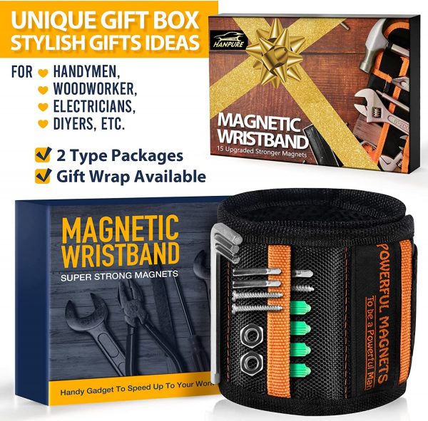 HANPURE Tool Gifts for Men Stocking Stuffers - Magnetic Wristband for Holding Screws, Wrist Magnet, Gifts for Dad Father Husband Him, Gadget Tool Men Women Magnetic Tool Gift for Carpenter,Woodworker - Image 2