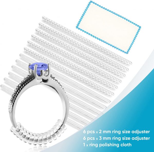 Ring Size Adjuster for Loose Rings - 12 Pack, 2 Sizes - Jewelry Sizer, Mandrel for Making Jewelry Guard, Spacer, Sizer, Fitter - Spiral Silicone Tightener Set with Polishing Cloth - Image 2