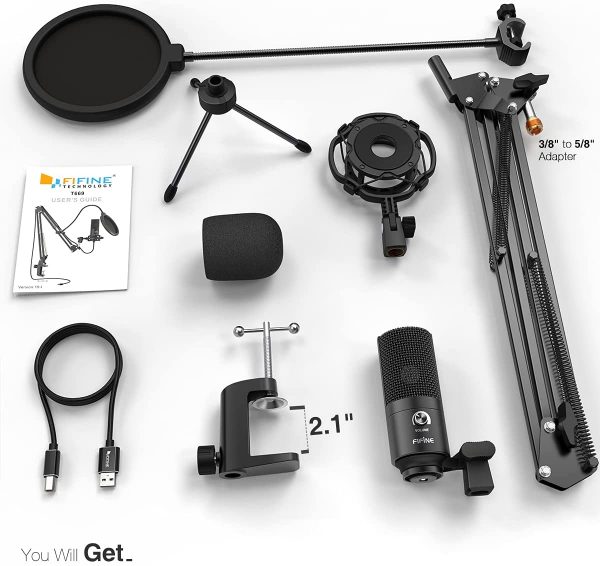 FIFINE Studio Condenser USB Microphone Computer PC Microphone Kit with Adjustable Scissor Arm Stand Shock Mount for Instruments Voice Overs Recording Podcasting YouTube Karaoke Gaming Streaming-T669 - Image 2