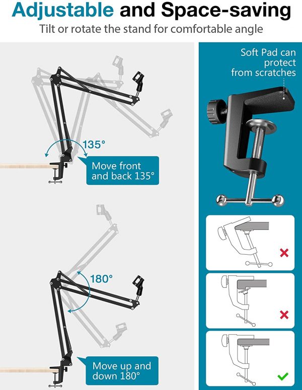 InnoGear Microphone Arm, Upgraded Mic Arm Microphone Stand Boom Suspension Stand with 3/8" to 5/8" Screw Adapter Clip for Blue Yeti Snowball, Yeti Nano, Yeti x and other Mic - Image 2