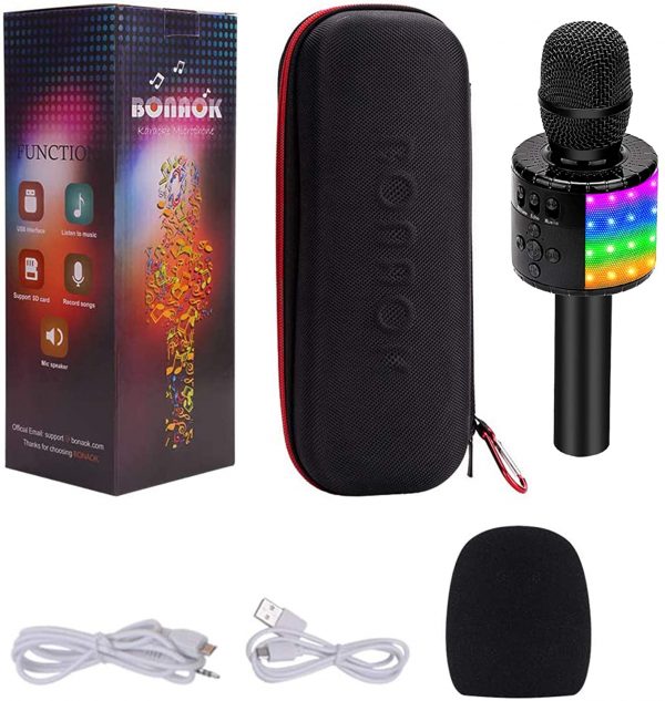 BONAOK Wireless Bluetooth Karaoke Microphone with Controllable LED Lights, Portable Handheld Karaoke Speaker Machine Birthday Home Party for All Smartphone - Image 2