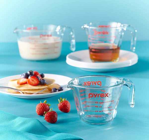 Pyrex Glass Measuring Cup Set (3-Piece, Microwave and Oven Safe),Clear