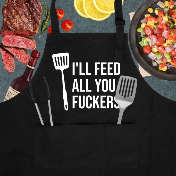 I'll Feed All You - Funny Aprons for Men, Women with 3 Pockets - Dad Gifts, Gifts for Men - Christmas, Birthday Gifts for Husband, Dad, Wife, Mom, Brother, Him - Miracu Cooking Grilling BBQ Chef Apron - Image 2