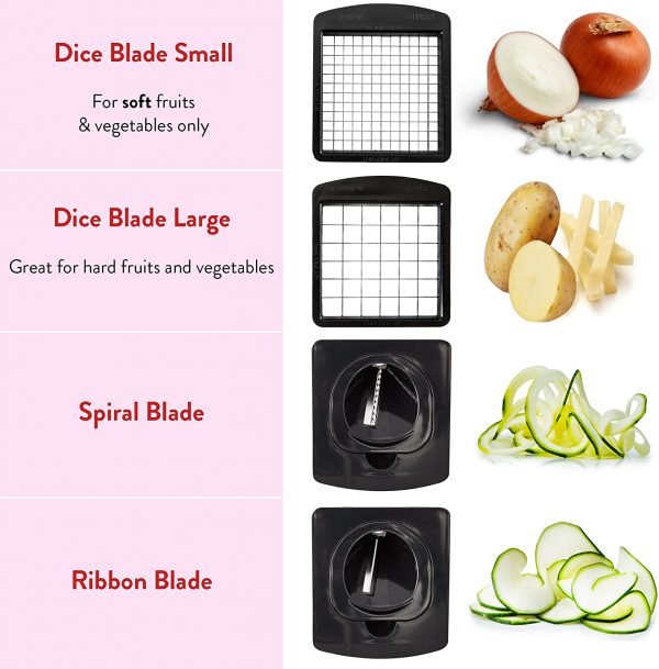 Fullstar Vegetable Chopper - Spiralizer Vegetable Slicer - Onion Chopper with Container - Pro Food Chopper - Black Slicer Dicer Cutter - 4 Blades - Image 2