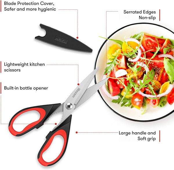 Kitchen Shears, iBayam 2-Pack Kitchen Scissors Heavy Duty Meat Scissors, Dishwasher Safe Cooking Scissors, All Purpose Stainless Steel Sharp Utility Food Scissors for Chicken, Poultry, Fish, Herbs - Image 2