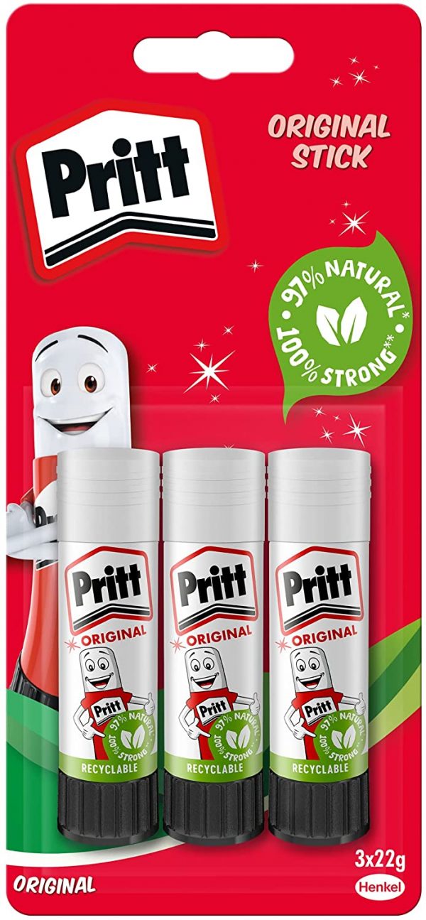 Pritt Glue Stick, Safe & Child-Friendly Craft Glue for Arts & Crafts Activities, Strong-Hold adhesive for School & Office Supplies