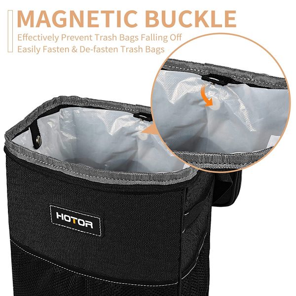 HOTOR Car Trash Can with Lid and Storage Pockets, 100% Leak-Proof Car Organizer, Waterproof Car Garbage Can, Multipurpose Trash Bin for Car - Black - Image 8