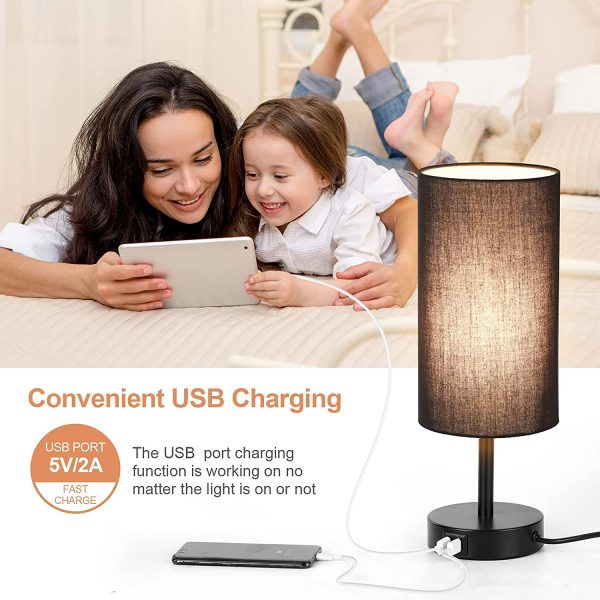 Bedside Lamp with USB Port - Touch Control Table Lamp for Bedroom 3 Way Dimmable Nightstand Lamp with Round Black Fabric Shade for Living Room, Dorm, Home Office(LED Bulb Included) - Image 7