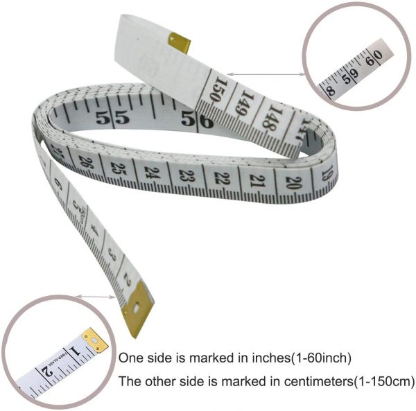 Soft Tape Measure Double Scale Body Sewing Flexible Ruler for Weight Loss Medical Body Measurement Sewing Tailor Craft Vinyl Ruler, Has Centimetre Scale on Reverse Side 60-inch（White） - Image 7