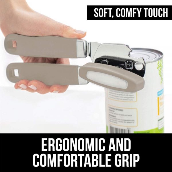 Gorilla Grip Manual Handheld Strong Can Opener, Sharp Cutting Wheel for Smooth Edge Cut, Oversized Easy to Use Turn Knob, Comfortable Soft Handle, Includes Built in Bottle Opener, Almond - Image 9