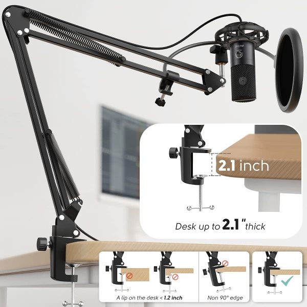 FIFINE Studio Condenser USB Microphone Computer PC Microphone Kit with Adjustable Scissor Arm Stand Shock Mount for Instruments Voice Overs Recording Podcasting YouTube Karaoke Gaming Streaming-T669 - Image 9