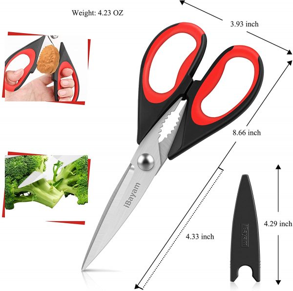 Kitchen Shears, iBayam 2-Pack Kitchen Scissors Heavy Duty Meat Scissors, Dishwasher Safe Cooking Scissors, All Purpose Stainless Steel Sharp Utility Food Scissors for Chicken, Poultry, Fish, Herbs - Image 7