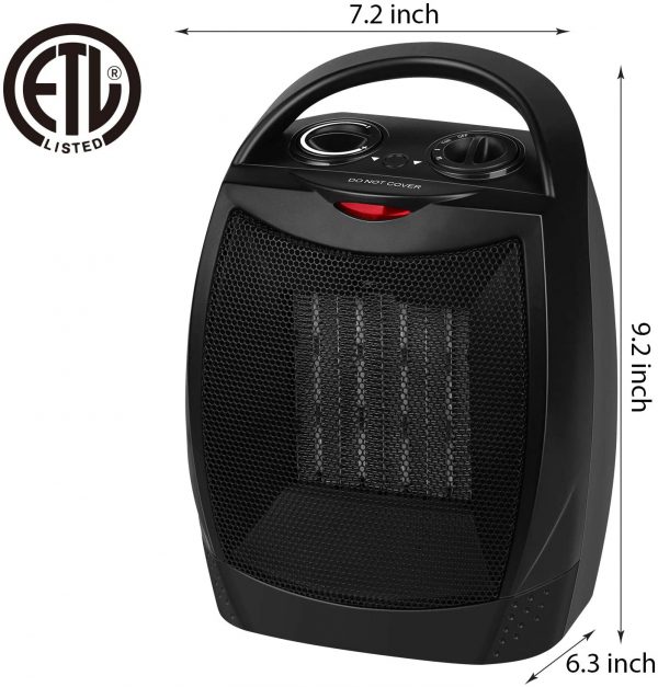 Portable Electric Space Heater, 1500W/750W Ceramic Heater with Thermostat, Heat Up 200 Square Feet in Minutes, Safe and Quiet for Office Room Desk Indoor Use - Image 5