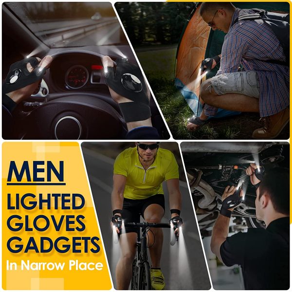 Christmas Stocking Stuffers Gifts for Men - LED Flashlight Gloves Mechanic Gifts for Women Husband Boyfriend Teen Guy, Stretchy Fingerless Gloves Cool Stuff Gift Idea, Unique Light Gloves Gadget - Image 5