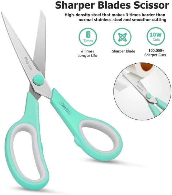 Scissors, iBayam 8" Multipurpose Scissors Bulk 3-Pack, Ultra Sharp Blade Shears, Comfort-Grip Handles, Sturdy Sharp Scissors for Office Home School Sewing Fabric Craft Supplies, Right/Left Handed - Image 6