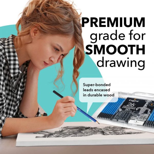 Castle Art Supplies 26 Piece Drawing and Sketching Pencil Art Set: Perfect for Beginners, Kids or Any Aspiring Artist - Includes Graphite Pencils and Sticks, Charcoal Pencils, Erasers and Sharpeners - Image 5