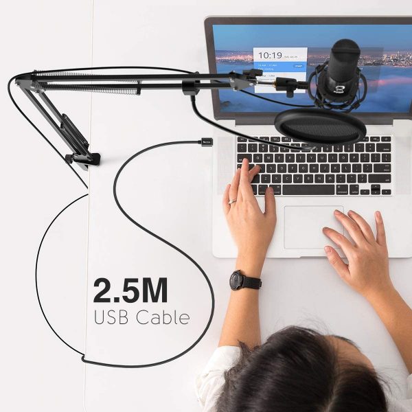 FIFINE Studio Condenser USB Microphone Computer PC Microphone Kit with Adjustable Scissor Arm Stand Shock Mount for Instruments Voice Overs Recording Podcasting YouTube Karaoke Gaming Streaming-T669 - Image 8