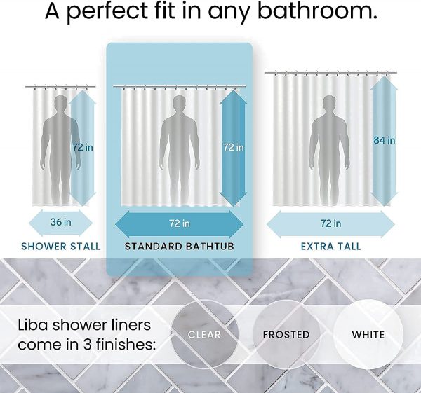 LiBa PEVA 8G Bathroom Small Shower Stall Curtain Liner, 36" W x 72" H Narrow Size, Clear, 8G Heavy Duty Waterproof Shower Stall Curtain Liner - Image 6